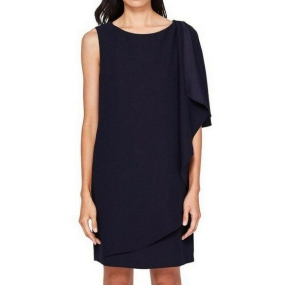Ted Baker Dark Blue Corat Draped Bow Shoulder Tunic Dress Sz2 Navy Blue - Picture 1 of 8
